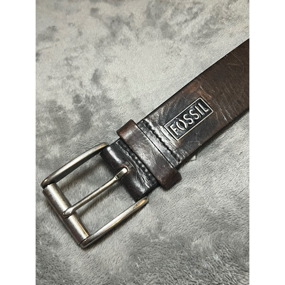Vintage Fossil Leather Belt Brown USA Made Distressed Western Casual 44 Inch